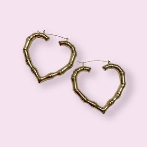 14K Gold plated Heart Bamboo hoop earrings NWT 💕